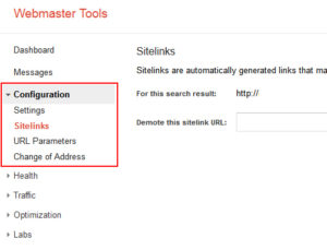 webmaster tools google sitelinks